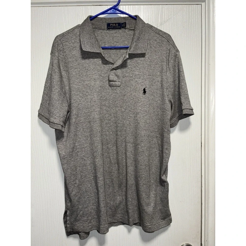 Polo by Ralph Lauren Men's Polo Shirt Gray Short Sleeve‎ Size Large Embroidered